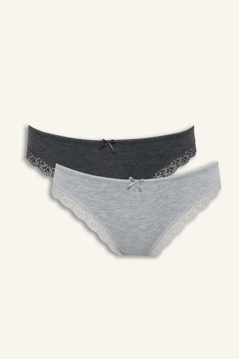 2-Pack Ribbed Lace Detail and Bow Panties