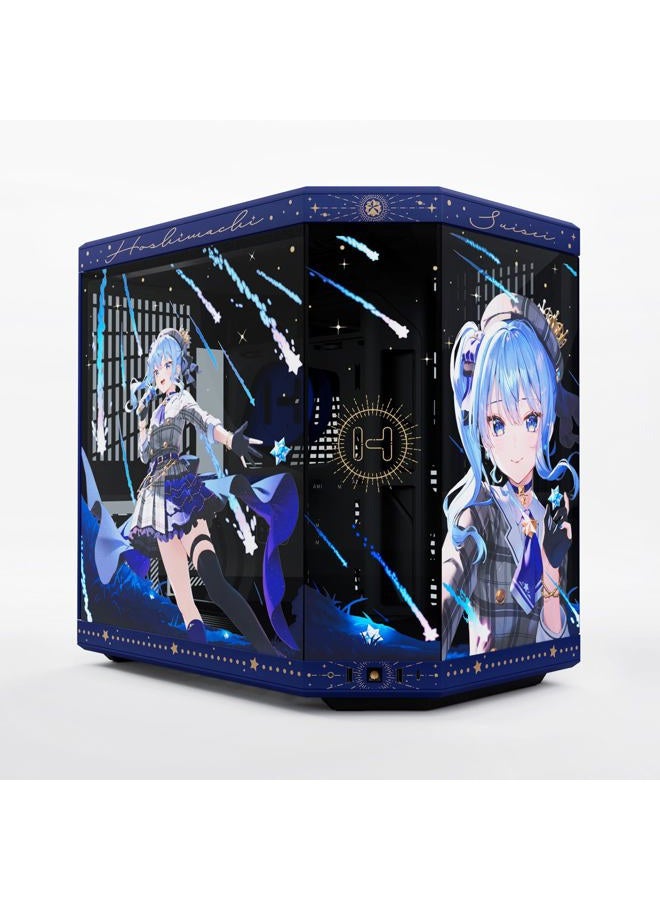 Hyte Y70 Hoshimachi Suisei Official Licensed - Mid-Tower ATX Gaming PC Desktop Case - Panoramic Tempered Glass - Dual Chamber - High Airflow Chassis - PCIE 4.0 Riser Cable Included - Blue