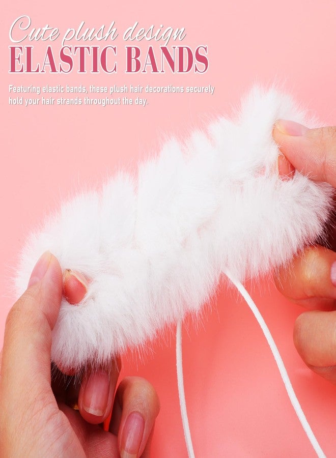 FOMIYES 2-Pack Fluffy Pompom Hair Scrunchies - Soft Plush Hair Ties for Women and Girls Perfect for Ponytails Buns & Casual Styles Ideal for Parties & Everyday Wear (White) - Image 3