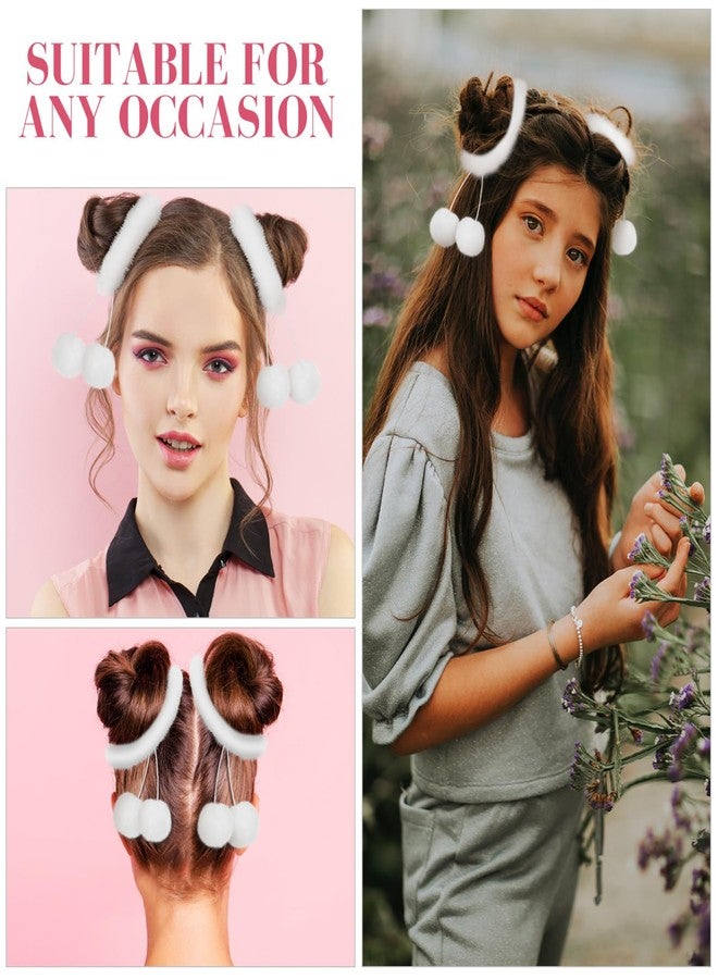 FOMIYES 2-Pack Fluffy Pompom Hair Scrunchies - Soft Plush Hair Ties for Women and Girls Perfect for Ponytails Buns & Casual Styles Ideal for Parties & Everyday Wear (White) - Image 2