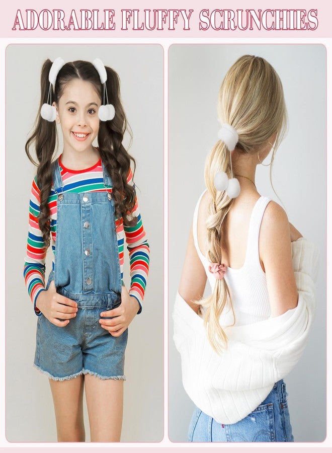 FOMIYES 2-Pack Fluffy Pompom Hair Scrunchies - Soft Plush Hair Ties for Women and Girls Perfect for Ponytails Buns & Casual Styles Ideal for Parties & Everyday Wear (White) - Image 5