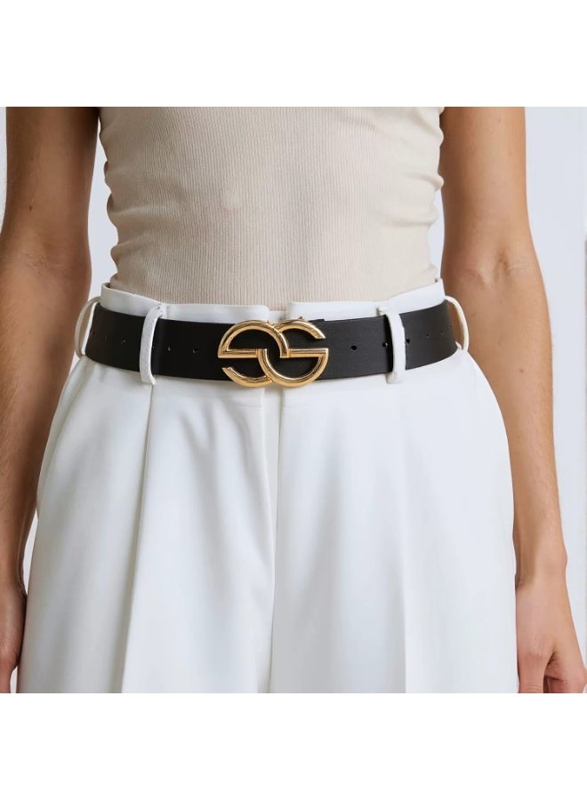 Goolsky Classic Solid Color PU Leather Belt - Double Logo Buckle Simple Waistband, Casual Belt for Women & Men (Jeans/Pants Compatible) - Image 2