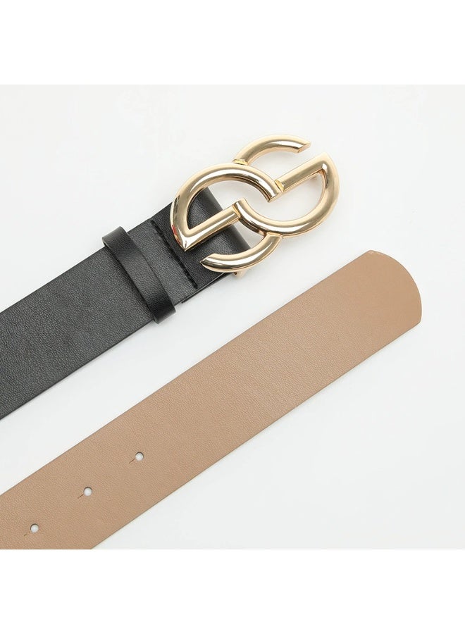 Goolsky Classic Solid Color PU Leather Belt - Double Logo Buckle Simple Waistband, Casual Belt for Women & Men (Jeans/Pants Compatible) - Image 4