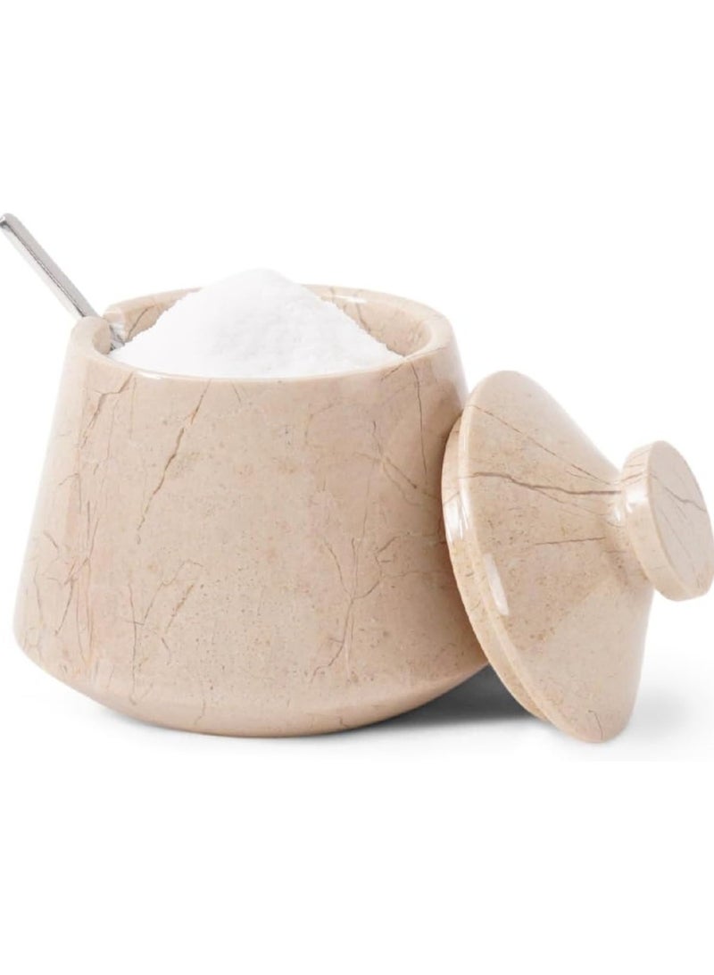 RADICALn Marble Tumbler Salt Cellar With Lid & Spoon Verona 4" Inch Handmade Sugar Container - Salt Crock and Spices Bowl For Kitchen Storage Accessories - Brown Sugar Keeper  - Image 1
