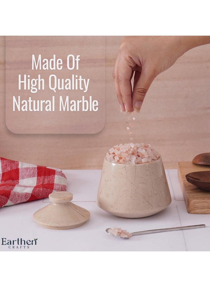 RADICALn Marble Tumbler Salt Cellar With Lid & Spoon Verona 4" Inch Handmade Sugar Container - Salt Crock and Spices Bowl For Kitchen Storage Accessories - Brown Sugar Keeper  - Image 3