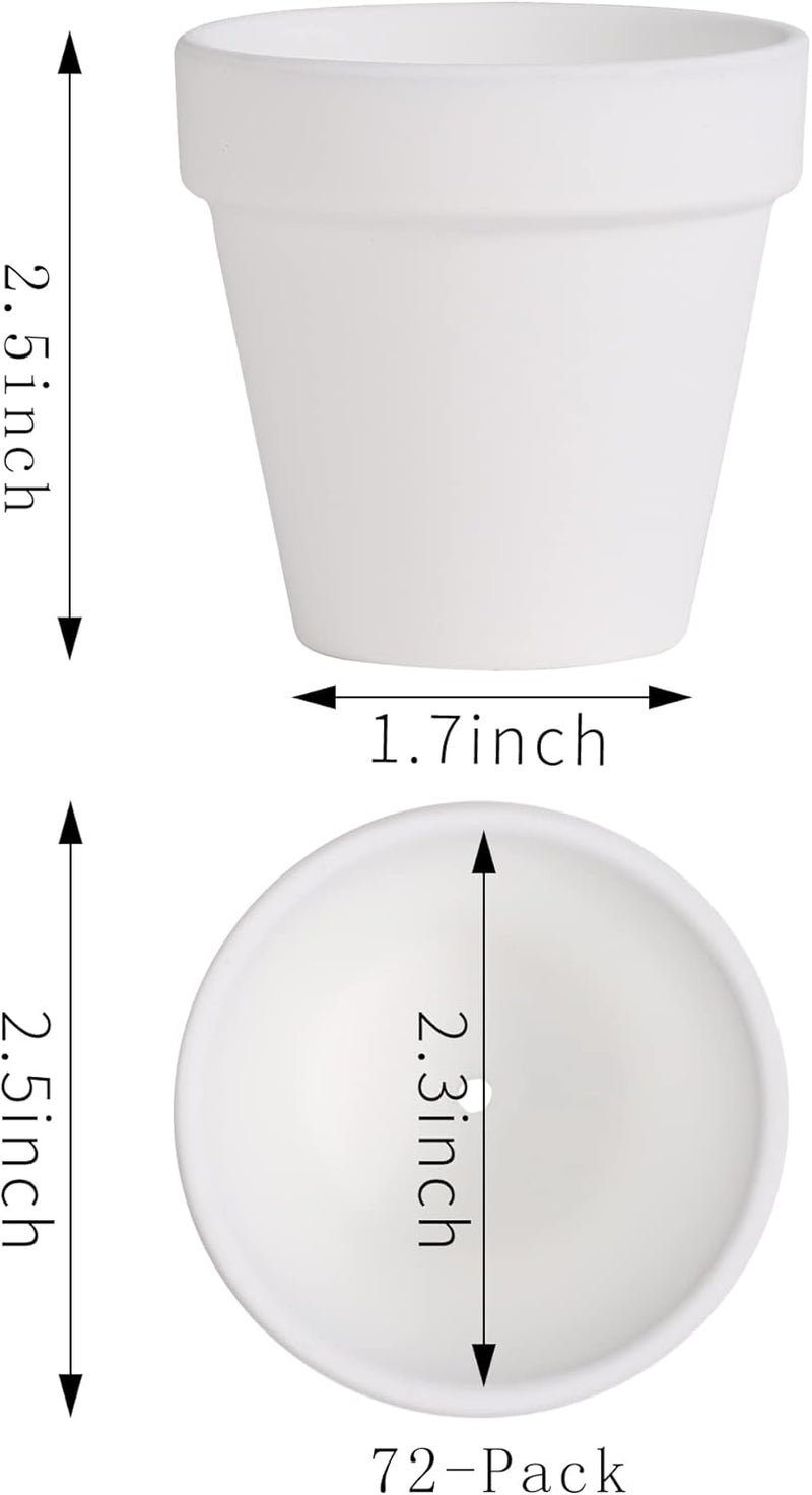 Yishang أواني طين بيضاء صغيرة 72 قطعة من ييشانغ 25 وعاء طين تيراكوتا خزفي زارع نباتات صبار أواني تيراكوتا للنباتات العصارية مع فتحة تصريف رائعة للحرف والهدايا في حفلات الزفاف - Image 2