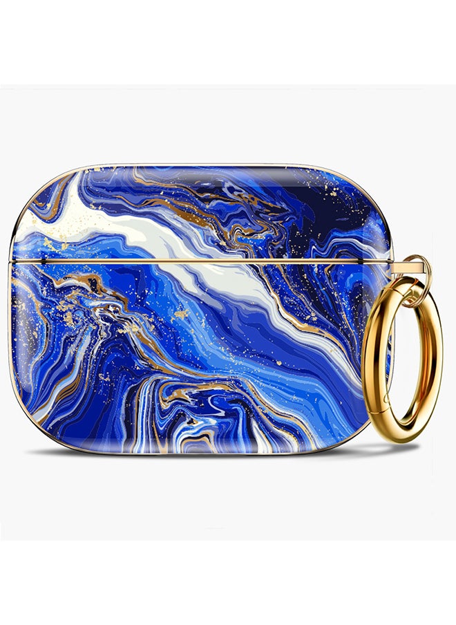 O Ozone - Case for Airpods Pro 2nd Generation , Stylish Premium Cute Flower Skin Hard PC Shockproof Protective Cover with Keychain Hook - Blue Marble - Image 1