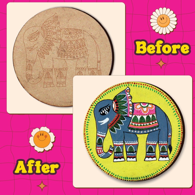 SOLOBOLO Madhubani Painting Kit Tea Coasters with Stand, Art and Craft kit for Girls 9-12, Coaster DIY Craft Kit, Painting kit for Kids 6-12, Gift for Children's (Pack of 3, Multicolor) - Image 3