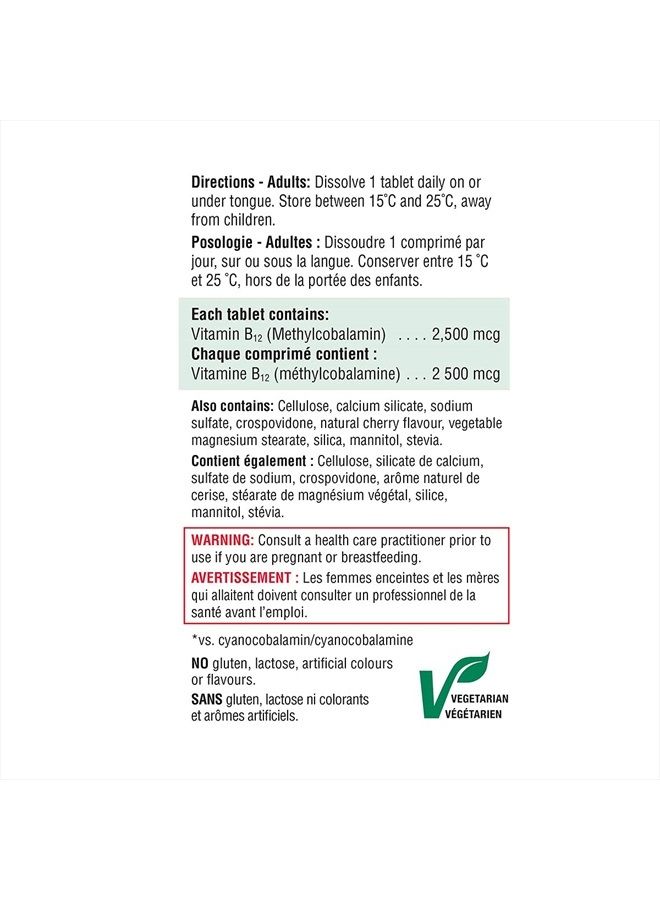 Jamieson Vitamin B12 2,500 mcg(METHYLCOBALAMIN), 60 Sublingual Tablets - Image 3