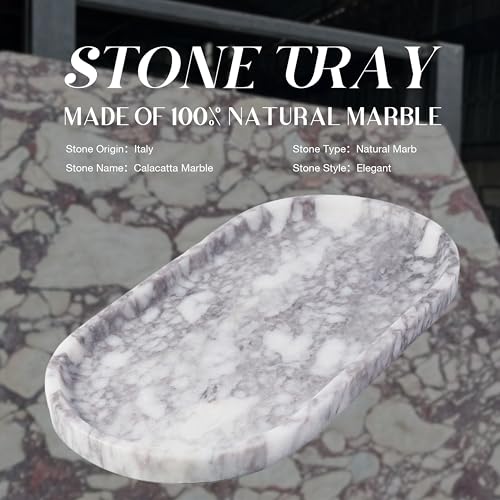 Koville Real Luxurious Natural Marble Vanity Tray 10x5 Calacatta Viola Marble Catchall Tray for Bathroom Stone Perfume Trays Jewelry Dish for Dresser Genuine Stone Storage Tray for Home Decor - Image 3
