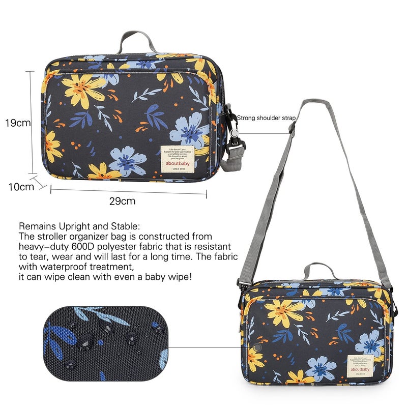 MOMIGO Baby Diaper Bag Stroller Bag With Snack Cooler Bag - Diaper Caddy Tote Baby Stroller Bag Nursery Storage Bin for Diapers, Wipes & Toys Mini Diaper Bag for Outdoor (Flower) - Image 5