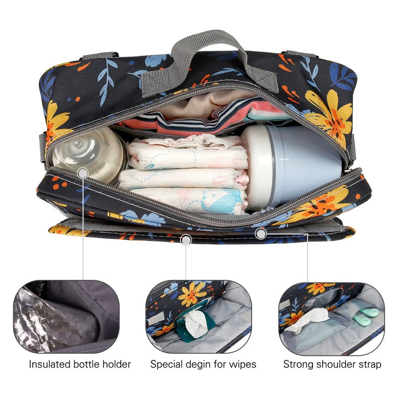 MOMIGO Baby Diaper Bag Stroller Bag With Snack Cooler Bag - Diaper Caddy Tote Baby Stroller Bag Nursery Storage Bin for Diapers, Wipes & Toys Mini Diaper Bag for Outdoor (Flower) - Image 2