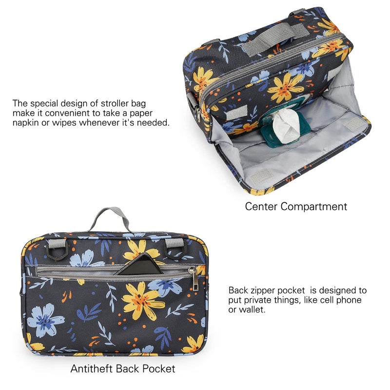 MOMIGO Baby Diaper Bag Stroller Bag With Snack Cooler Bag - Diaper Caddy Tote Baby Stroller Bag Nursery Storage Bin for Diapers, Wipes & Toys Mini Diaper Bag for Outdoor (Flower) - Image 3