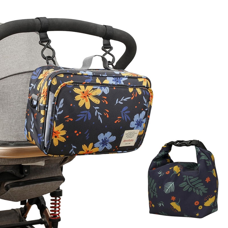 MOMIGO Baby Diaper Bag Stroller Bag With Snack Cooler Bag - Diaper Caddy Tote Baby Stroller Bag Nursery Storage Bin for Diapers, Wipes & Toys Mini Diaper Bag for Outdoor (Flower) - Image 1