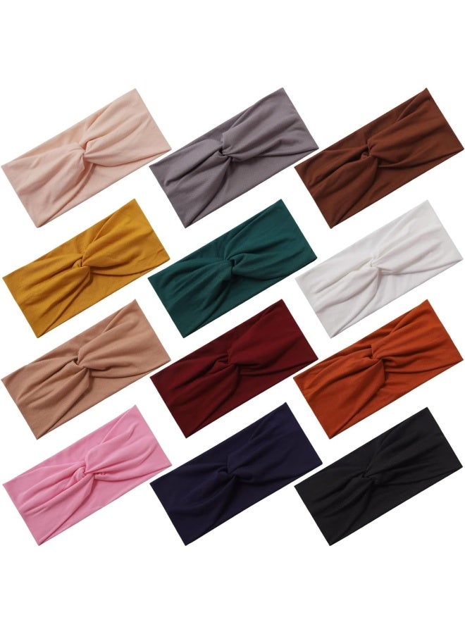 Premify 12 قطعة من أربطة الرأس المرنة للنساء والفتيات، غير قابلة للانزلاق، ناعمة، ملتوية، مزينة بأسلوب بوهيمي، أربطة شعر مرنة للحياة اليومية، اليوغا، التمارين الرياضية، الجري، الرياضة، لفات شعر سميكة، [متعددة الألوان] - Image 1