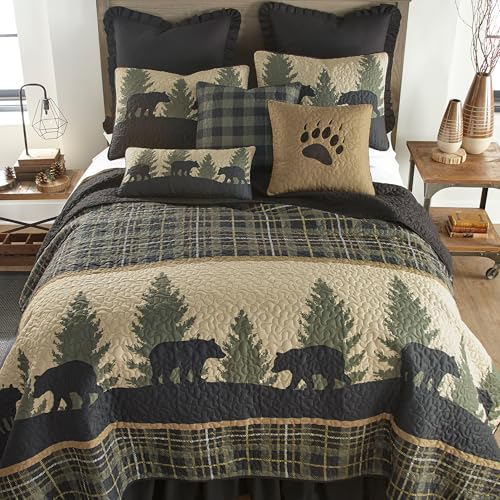 Donna Sharp FullQueen Quilt Bear Walk Plaid Lodge Quilt with Bear Pattern Fits Queen Size and Full Size Beds Machine Washable