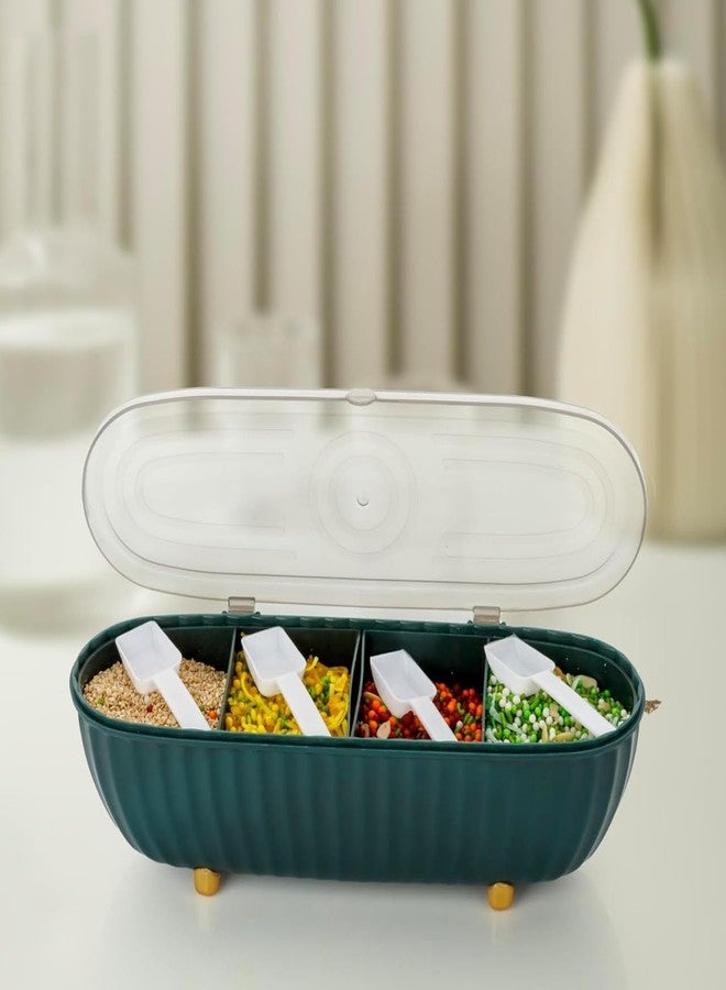 ATETO 4 in 1 Masala Box, Multipurpose Airtight Plastic Spice & Pickle Organizer for Kitchen, Transparent 4 Compartment Storage Containers, Grocery, Dry Fruits Box, (Pack Of 1) - Image 1