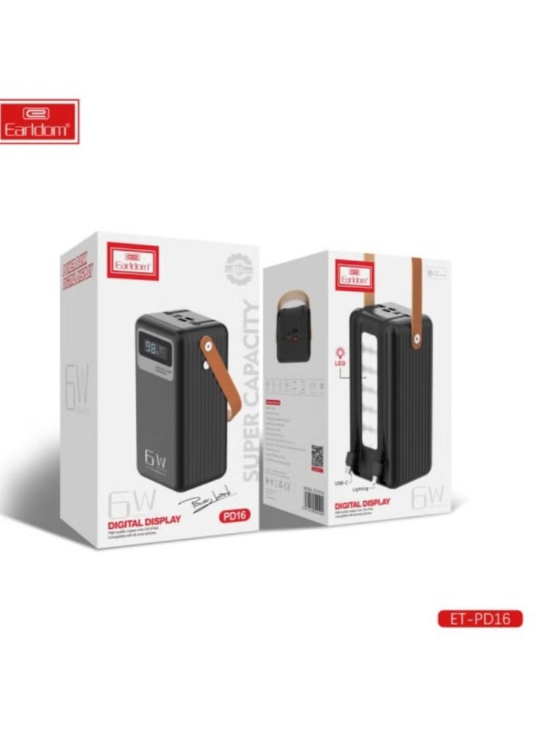 Earldom بنك الطاقة PD16 بسعة 60000mAh مع شاشة رقمية وأضواء LED | 2 منفذ USB، 2 منفذ Type-C | شاحن محمول عالي السعة للهواتف، والأجهزة اللوحية، وأجهزة الكمبيوتر المحمولة والمزيد - مثالي للسفر والاستخدام في حالات الطوارئ - Image 1