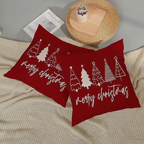 GOLIANDA Christmas Pillow Covers 18x18 Set of 2 Christmas Decor Linen Pillowcase Winter Christmas Decorative Red Throw Pillows Christmas Tree Holiday Decor Outdoor Cushion Covers for Couch Home Decor - Image 5