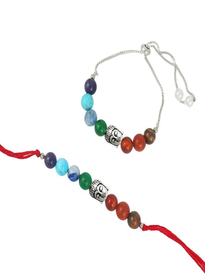 JFL - Jewellery for Less Seven Chakra Rakhi Band/Energetic Healing Stone Rakhi with Buddha Charm For Brother | Natural & Certified | Astrological Gemstone | Positivity Prosperity | A Perfect Raksha Bandhan Gift - Image 4