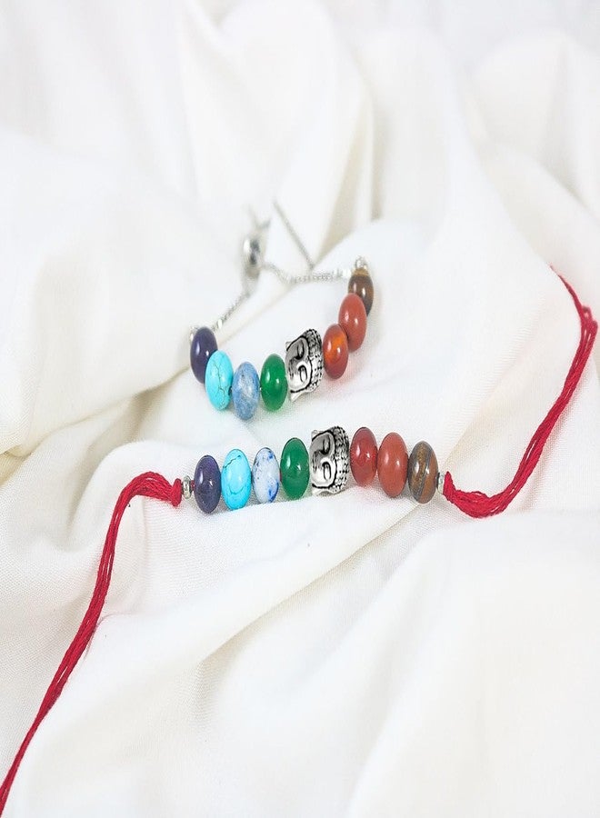 JFL - Jewellery for Less Seven Chakra Rakhi Band/Energetic Healing Stone Rakhi with Buddha Charm For Brother | Natural & Certified | Astrological Gemstone | Positivity Prosperity | A Perfect Raksha Bandhan Gift - Image 2