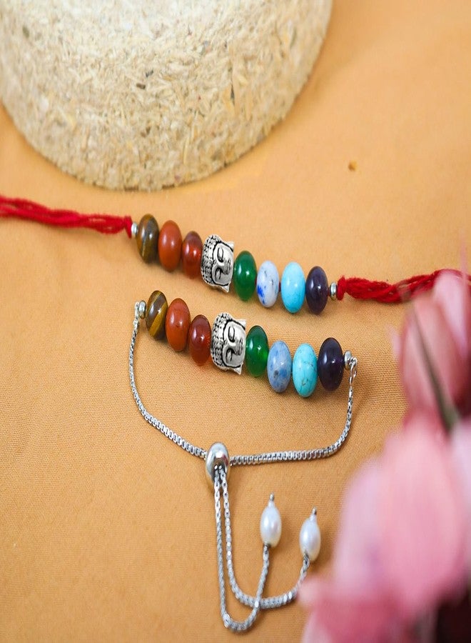 JFL - Jewellery for Less Seven Chakra Rakhi Band/Energetic Healing Stone Rakhi with Buddha Charm For Brother | Natural & Certified | Astrological Gemstone | Positivity Prosperity | A Perfect Raksha Bandhan Gift - Image 3