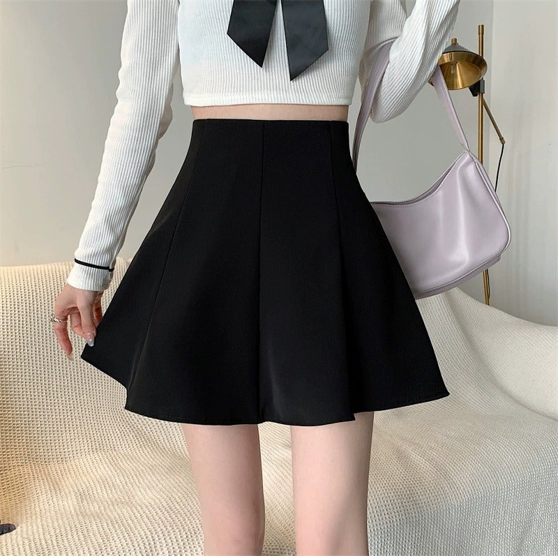 2023 Spring and Autumn New skirt high waist umbrella skirt slimming large swing skirt suit A- line skirt waist-tight pettiskirt for women Black
