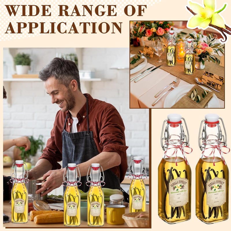 Uiifan 12 Pcs 8 oz Swing Top Clear Square Glass Bottles for Vanilla Extract with Caps and Cotton Twines Label Flip Top Glass Beer Bottle for Home Vanilla Brew Oil Vinaigrettes Beer Tea Supply - Image 4