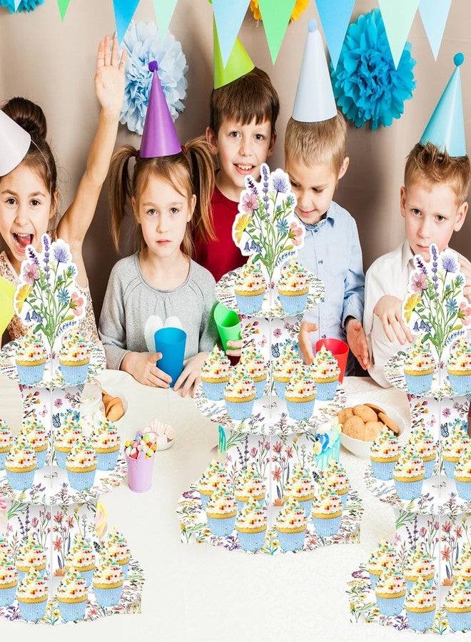 حامل كب كيك مزين بالزهور البرية، 3 طبقات، زينة حفلات أعياد الميلاد الربيعية بالزهور البرية، مناسب للنزهات وحفلات الزفاف وأعياد الميلاد وحفلات الشاي، حامل كيك بطابع الزهور - Image 4