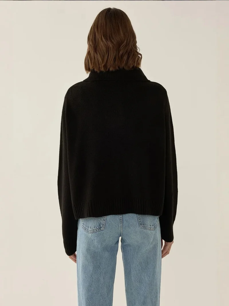 Hiccup Black Button Collar Relaxed Fit Sweater for Women | Best Price UAE