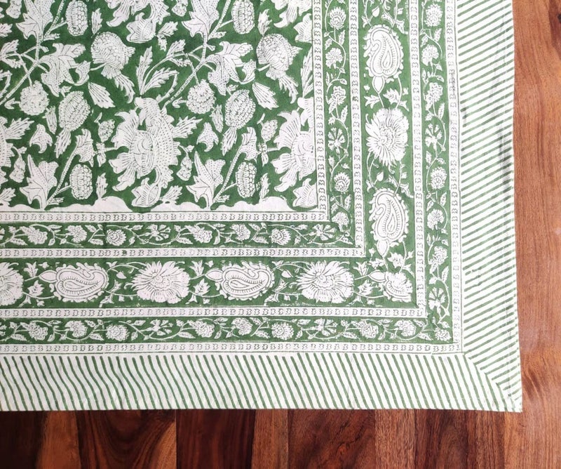 ATOSII Meraki Green 100% Cotton Round Spring Tablecloth  Handblock Print Floral Table Cloth for Kitchen Dining Linen I Parties  Weddings  Outdoors  Christmas  Easter Home Decor 90 "" Inches Round - Image 2