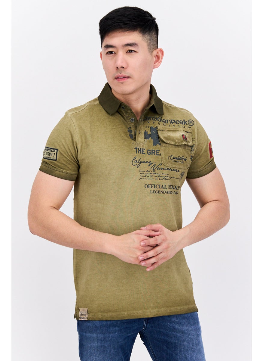 Canadian Peak - Men Regular Fit Graphic Short Sleeves Polo Shirt, Olive - Image 1