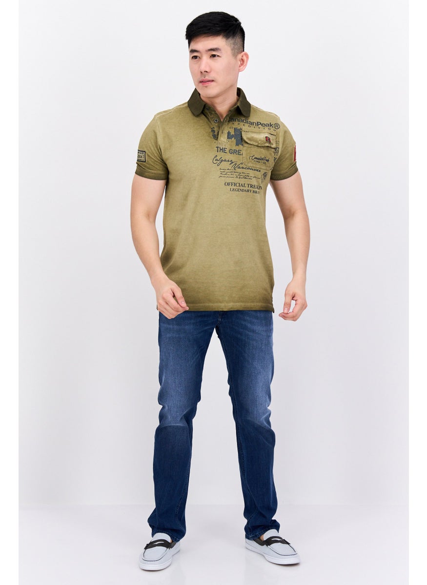 Canadian Peak - Men Regular Fit Graphic Short Sleeves Polo Shirt, Olive - Image 1