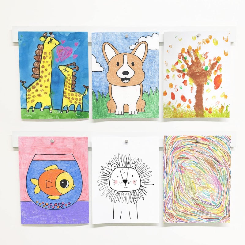 Mitus Picture Hanging System - Display Children Kid's Artwork Frame - 28" Magnetic Bar (Set of 2) White - Image 1