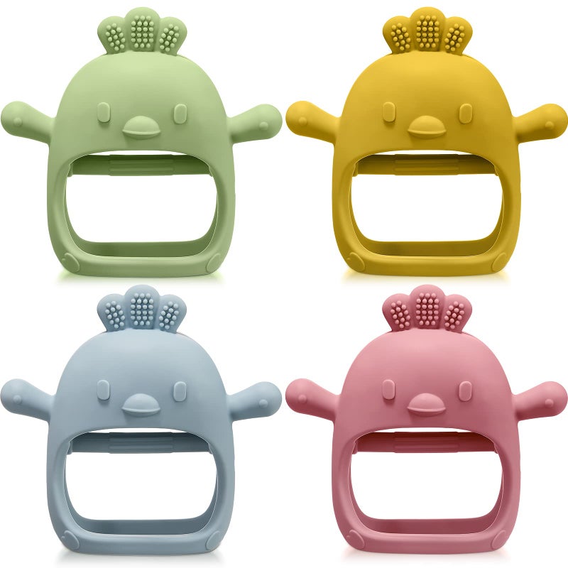 ووانجر 4 Packs Baby Teething Toy Silicone Teething Toys for Babies 0-6 Months Anti Dropping Wrist Hand Teethers Mitten Chick Baby Chew for Sucking Needs - Image 1