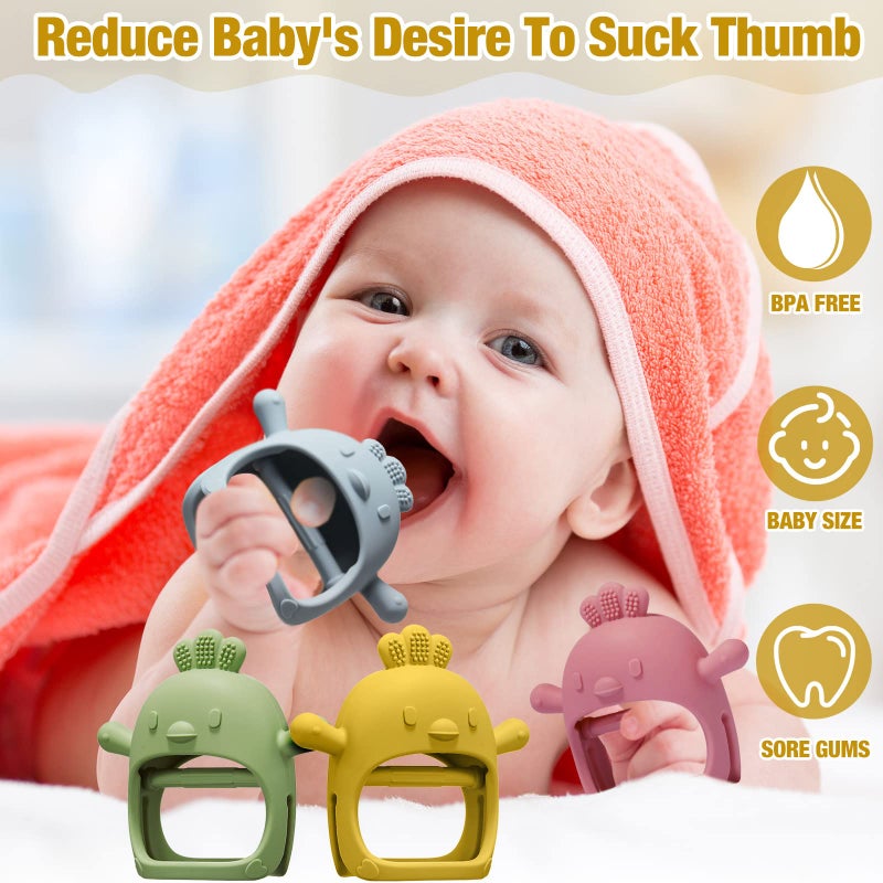ووانجر 4 Packs Baby Teething Toy Silicone Teething Toys for Babies 0-6 Months Anti Dropping Wrist Hand Teethers Mitten Chick Baby Chew for Sucking Needs - Image 3