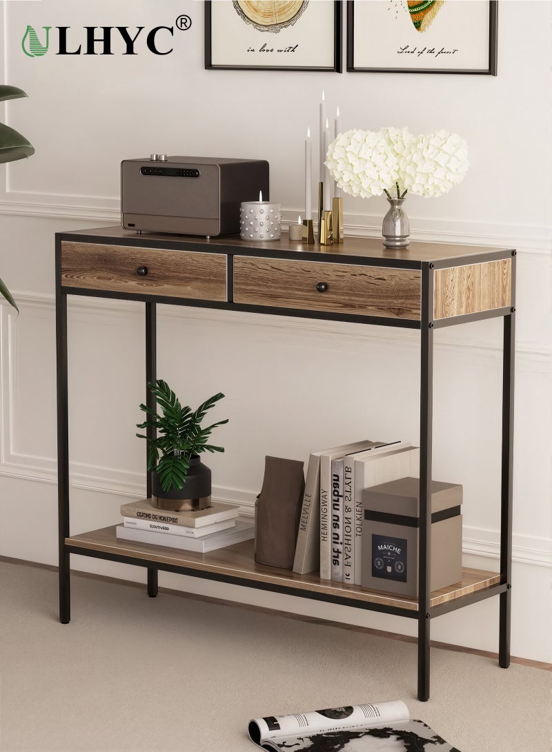 يو إل اتش واي سي طاولة وحدة تحكم من مستويين مع درجين، طاولة أريكة تخزين 100 × 33 × 90 سم للممر، غرفة المعيشة، المدخل، منظم زاوية القهوة الحديث - Image 1