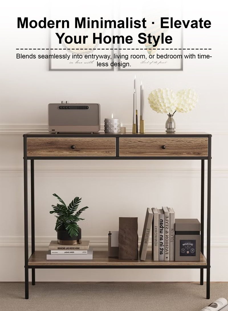 يو إل اتش واي سي طاولة وحدة تحكم من مستويين مع درجين، طاولة أريكة تخزين 100 × 33 × 90 سم للممر، غرفة المعيشة، المدخل، منظم زاوية القهوة الحديث - Image 2