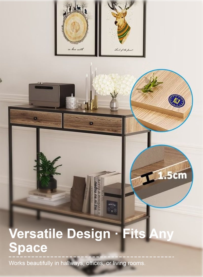 يو إل اتش واي سي طاولة وحدة تحكم من مستويين مع درجين، طاولة أريكة تخزين 100 × 33 × 90 سم للممر، غرفة المعيشة، المدخل، منظم زاوية القهوة الحديث - Image 5