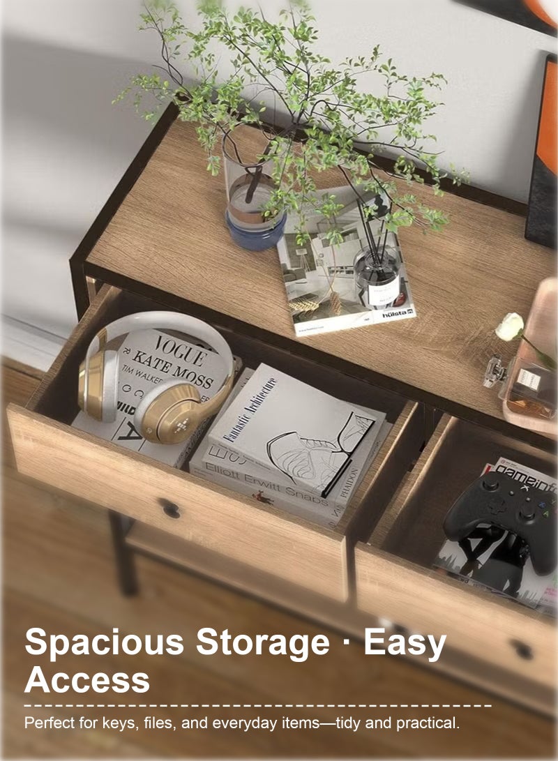 يو إل اتش واي سي طاولة وحدة تحكم من مستويين مع درجين، طاولة أريكة تخزين 100 × 33 × 90 سم للممر، غرفة المعيشة، المدخل، منظم زاوية القهوة الحديث - Image 4