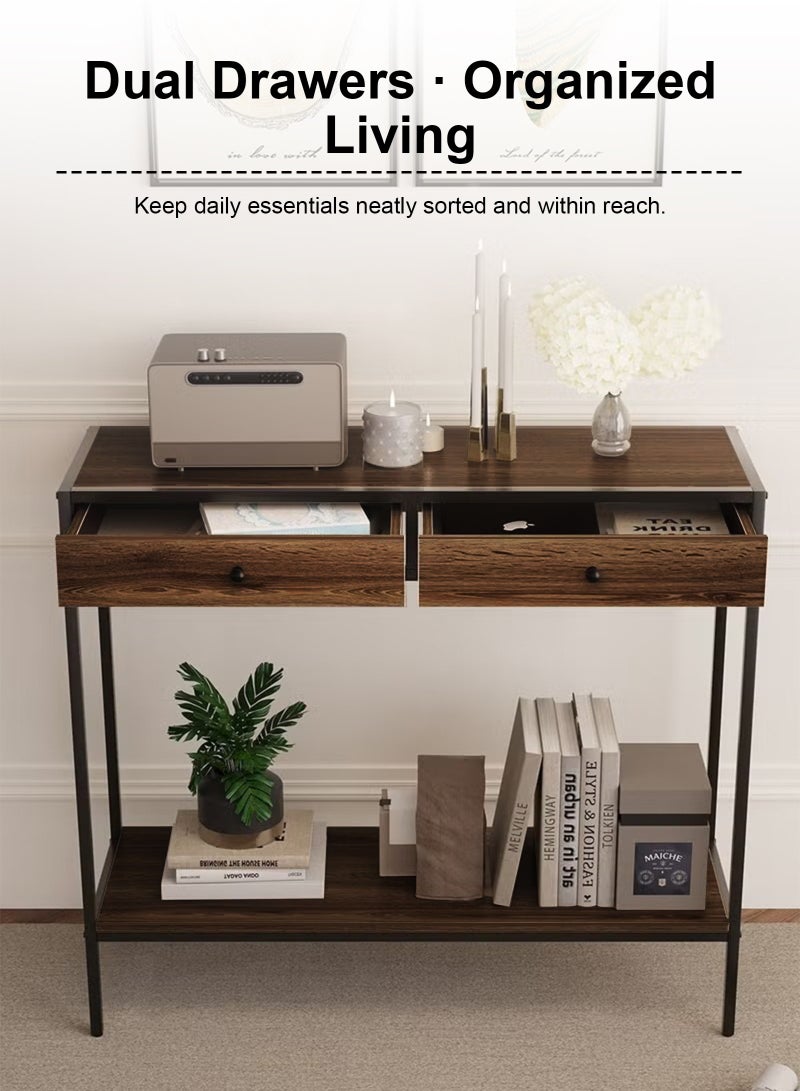 ULHYC 2-Tier Console Table with 2 Drawers, 100x33x90cm Storage Sofa Table for Hallway, Living Room, Entryway, Modern Coffee Corner Organizer - Image 3