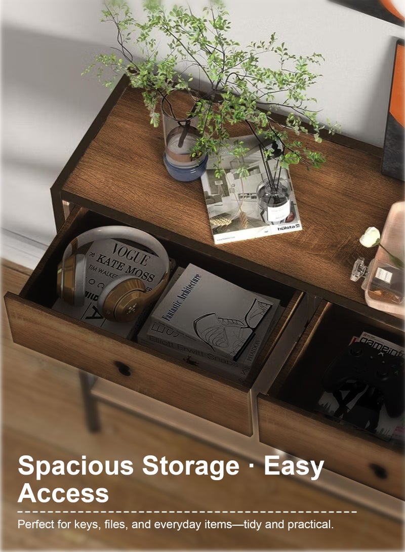 ULHYC 2-Tier Console Table with 2 Drawers, 100x33x90cm Storage Sofa Table for Hallway, Living Room, Entryway, Modern Coffee Corner Organizer - Image 4