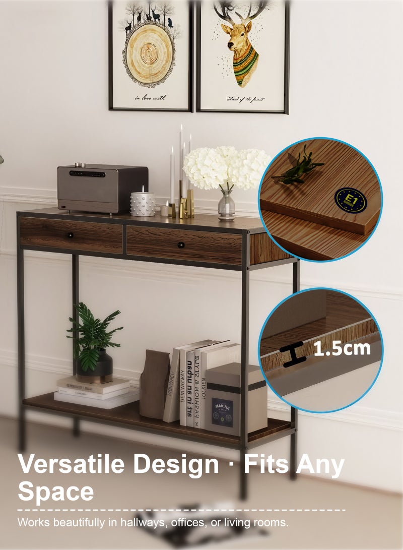 ULHYC 2-Tier Console Table with 2 Drawers, 100x33x90cm Storage Sofa Table for Hallway, Living Room, Entryway, Modern Coffee Corner Organizer - Image 5