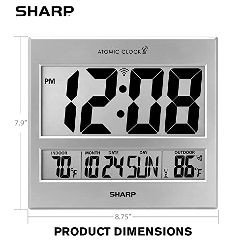 Sharp Atomic Clock - Atomic Accuracy - Never Needs Setting! -Silver Tech Style - Jumbo 3" Easy to Read Numbers - Indoor/Outdoor Temperature Display with Wireless Outdoor Sensor - Easy Set-Up! - Image 5