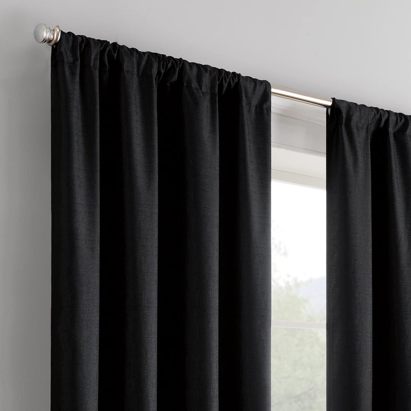 إكليبس Eclipse Kendall Modern Blackout Thermal Rod Pocket Window Starting لغرفة النوم أو غرفة المعيشة (لوحة واحدة) 42 × 63 أسود - Image 4