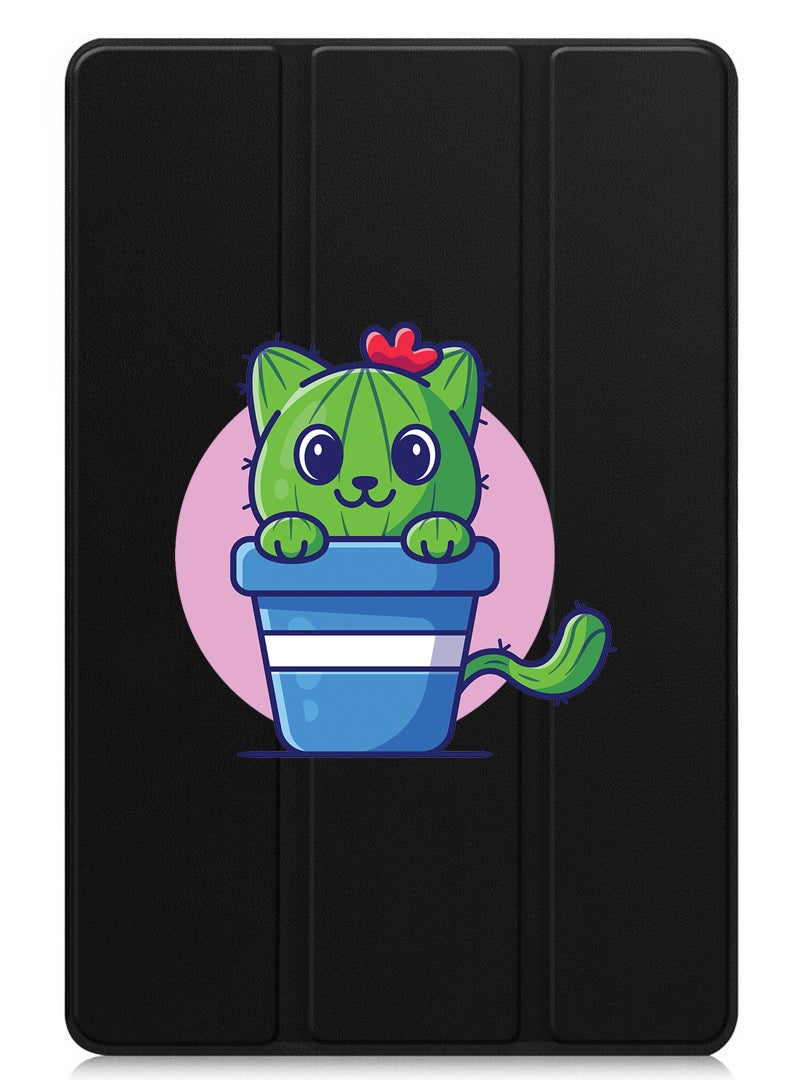Theodor Protective Flip Case For Apple iPad Pro 13 (2024) With Trifold Stand Auto Wake Sleep Shockproof Cover Cute Cat Cactus - Image 1