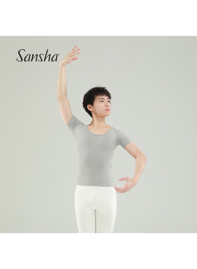 Sansha Male Ballet Dance Top, Youth Round Neck Short-sleeve Dance Practice Costume, Art Exam Training T-shirt, Limestone Color, 2XL - Image 2