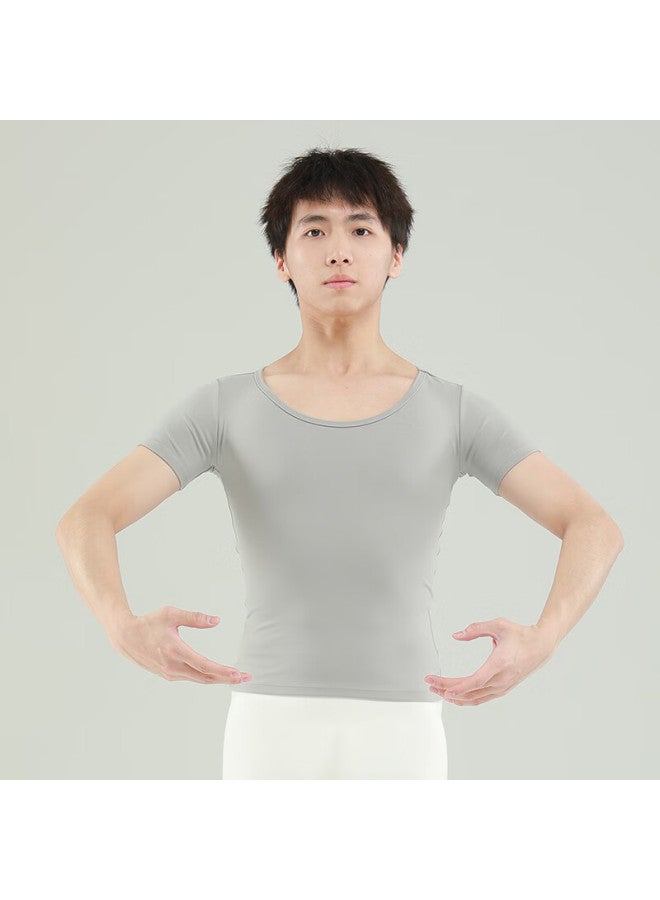 Sansha Male Ballet Dance Top, Youth Round Neck Short-sleeve Dance Practice Costume, Art Exam Training T-shirt, Limestone Color, 2XL - Image 1
