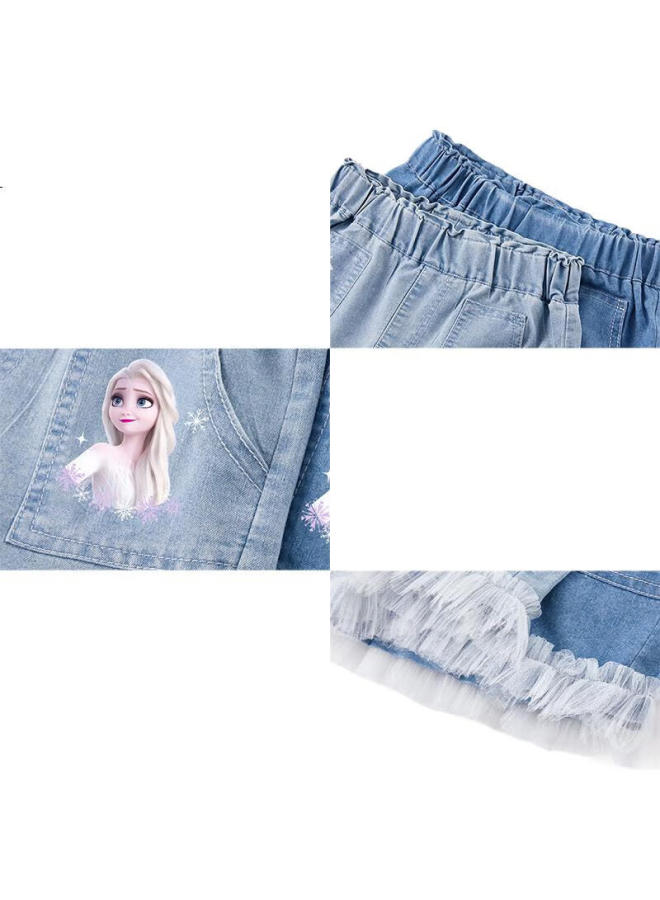 Disney Elsa Princess Girls' Denim Shorts Summer Children'S Pants Girls Five-Point Pants Lx82179 Light Blue 110 - Image 2