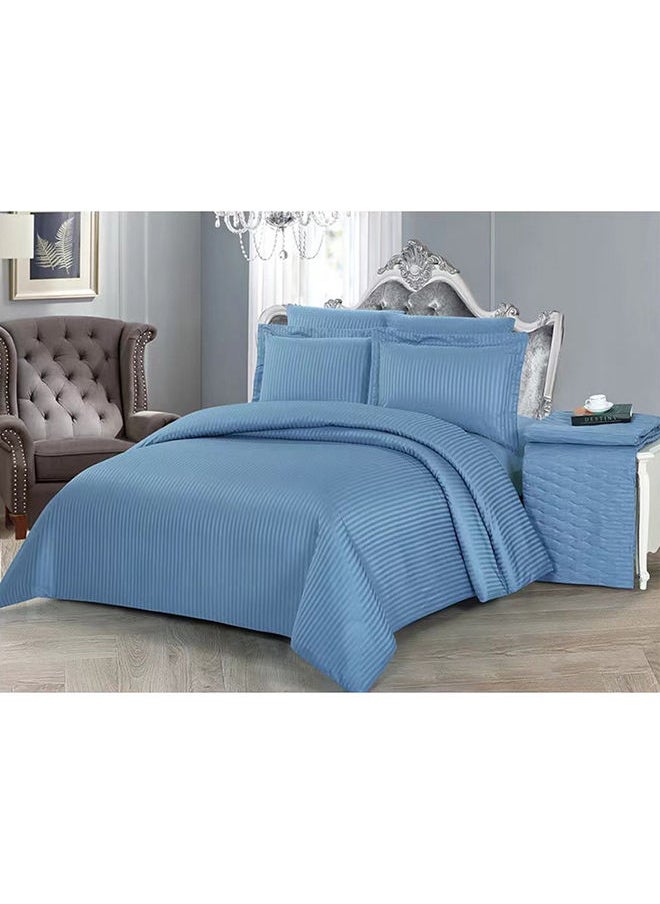 Unique Home - Hotel Style King Comforter Bedding Set - 1 King Comforter 1 Bedskirt (200x200+30+45cm with 100gsm Filling) 2 Pillow Shams 2 Pillow Cases -  Stripe Fabric Hotel Collection - Image 1